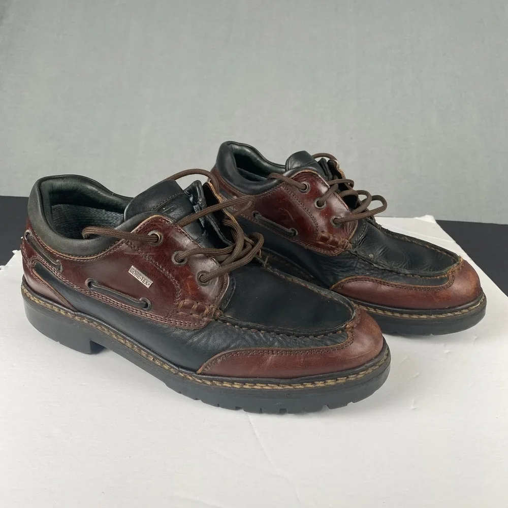 Johnston & Murphy Boat Loafer‎ Shoes Men's 9 M Brown black Leather 3 Eye Lug Moc